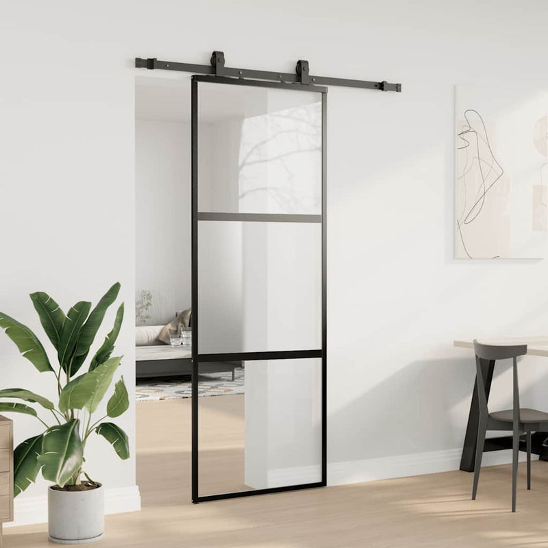Load image into Gallery viewer, Vidaxl schuifdeur met beslagset 76x205 cm gehard glas zwart
