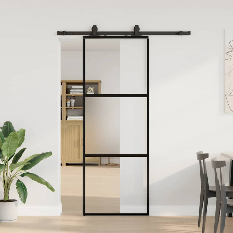 Load image into Gallery viewer, Vidaxl schuifdeur met beslagset 76x205 cm gehard glas zwart
