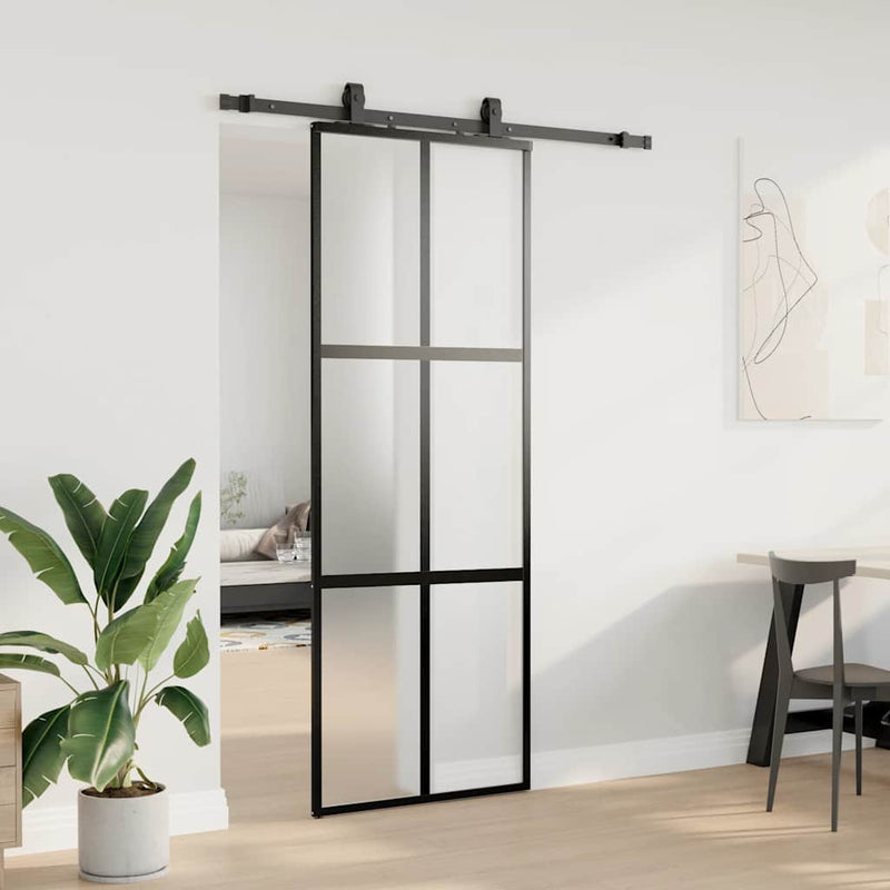 Load image into Gallery viewer, Vidaxl schuifdeur met beslagset 76x205 cm gehard glas zwart
