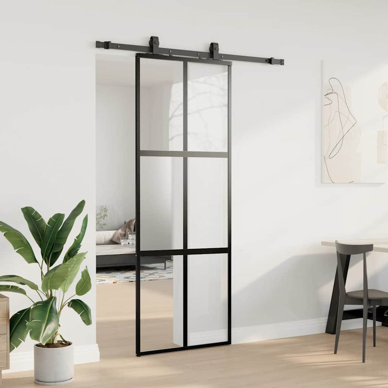 Load image into Gallery viewer, Vidaxl schuifdeur met beslagset 76x205 cm gehard glas zwart
