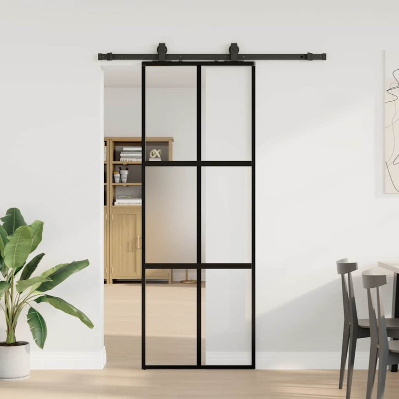 Load image into Gallery viewer, Vidaxl schuifdeur met beslagset 76x205 cm gehard glas zwart
