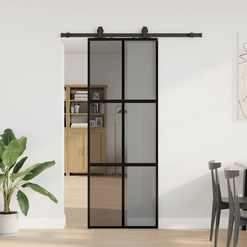 Load image into Gallery viewer, Vidaxl schuifdeur met beslagset 76x205 cm gehard glas zwart
