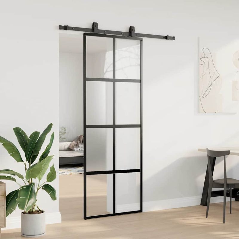 Load image into Gallery viewer, Vidaxl schuifdeur met beslagset 76x205 cm gehard glas zwart
