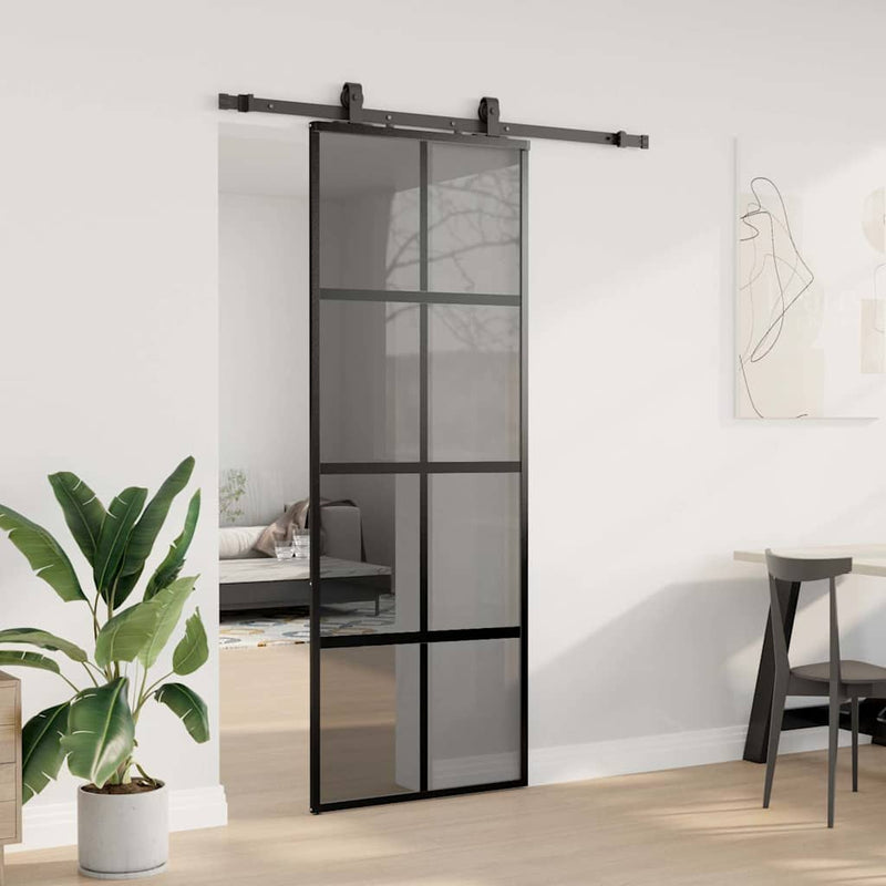 Load image into Gallery viewer, Vidaxl schuifdeur met beslagset 76x205 cm gehard glas zwart
