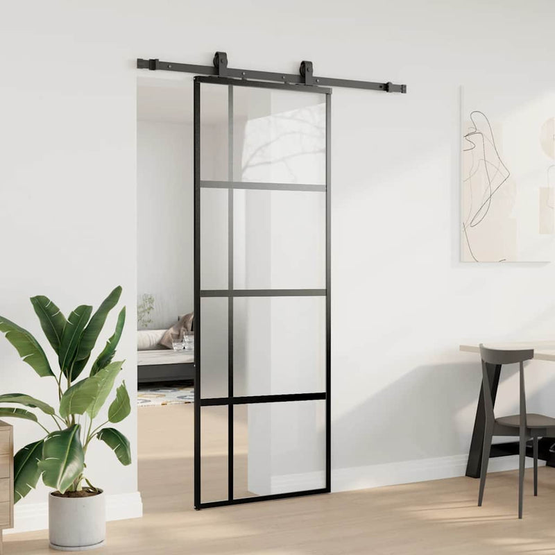 Load image into Gallery viewer, Vidaxl schuifdeur met beslagset 76x205 cm gehard glas zwart
