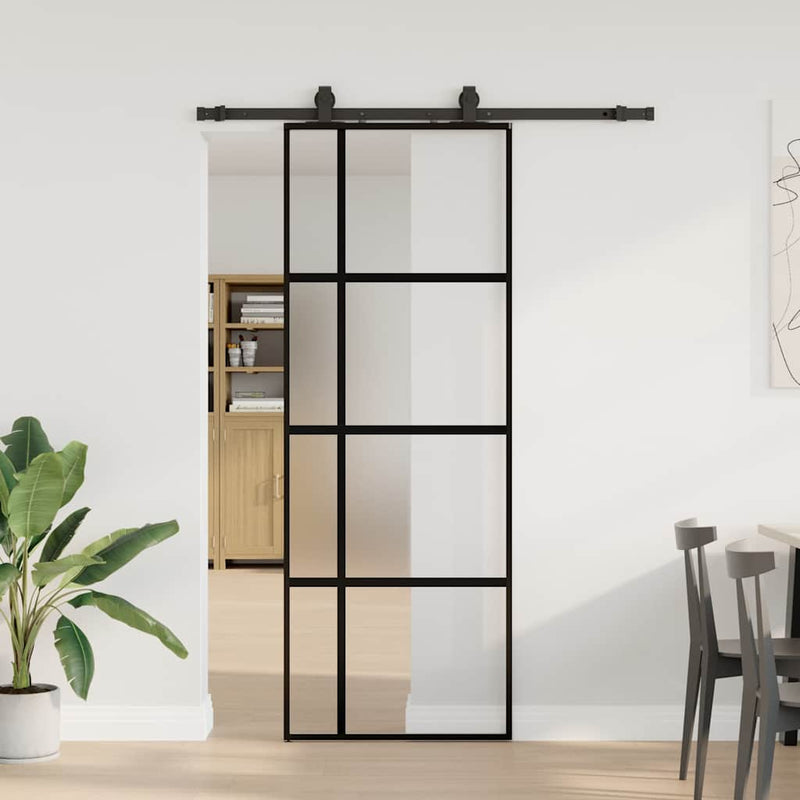 Load image into Gallery viewer, Vidaxl schuifdeur met beslagset 76x205 cm gehard glas zwart

