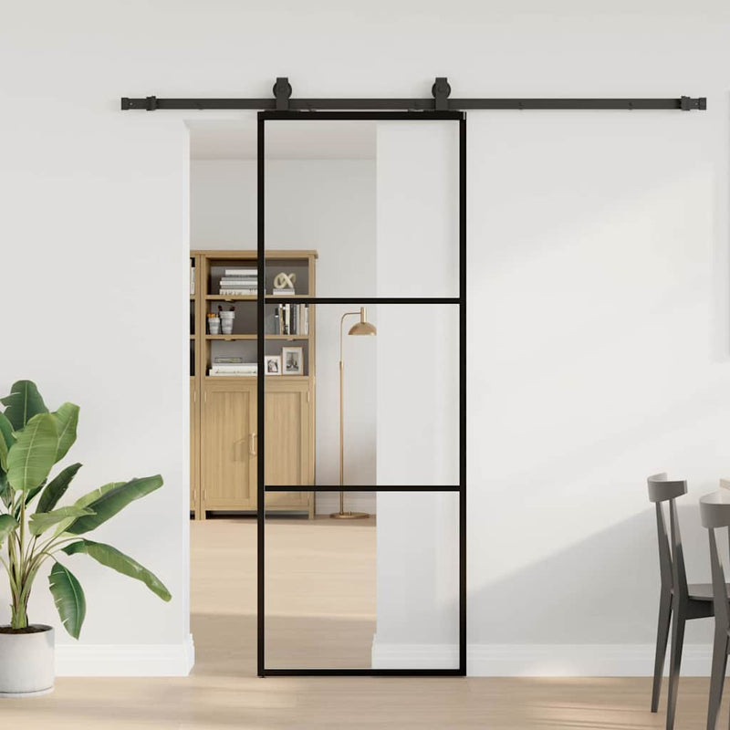 Load image into Gallery viewer, Vidaxl schuifdeur met beslagset 76x205 cm esg glas zwart
