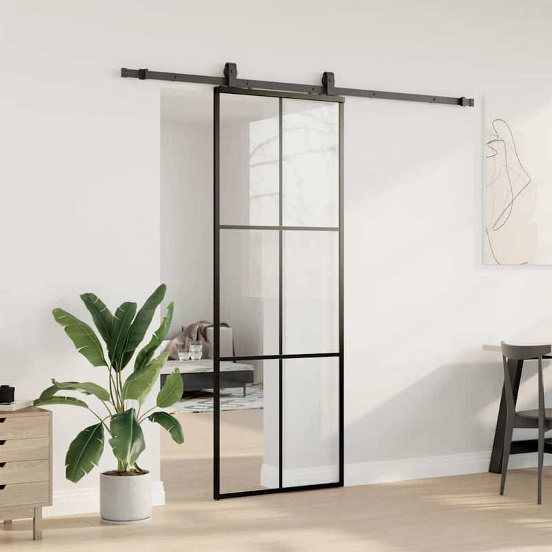 Load image into Gallery viewer, Vidaxl schuifdeur met beslagset 76x205 cm esg glas zwart
