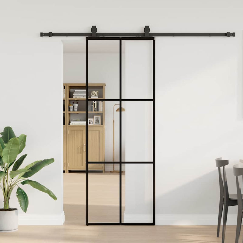 Load image into Gallery viewer, Vidaxl schuifdeur met beslagset 76x205 cm esg glas zwart
