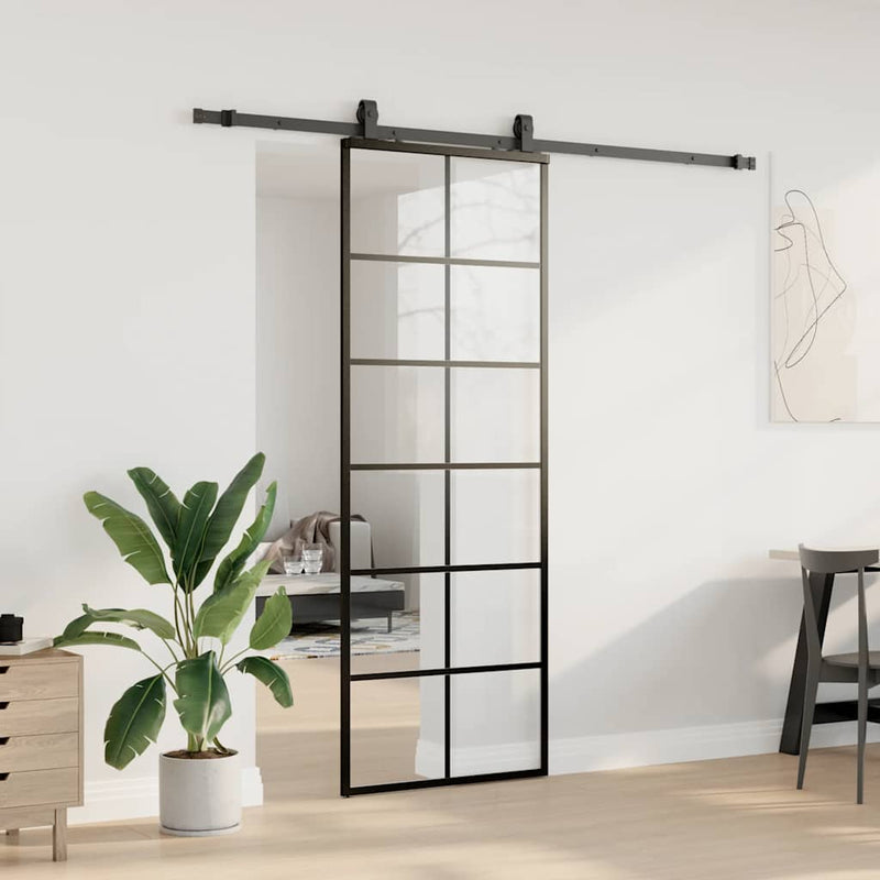 Load image into Gallery viewer, Vidaxl schuifdeur met beslagset 76x205 cm esg glas zwart
