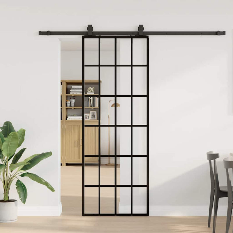 Load image into Gallery viewer, Vidaxl schuifdeur met beslagset 76x205 cm esg glas zwart
