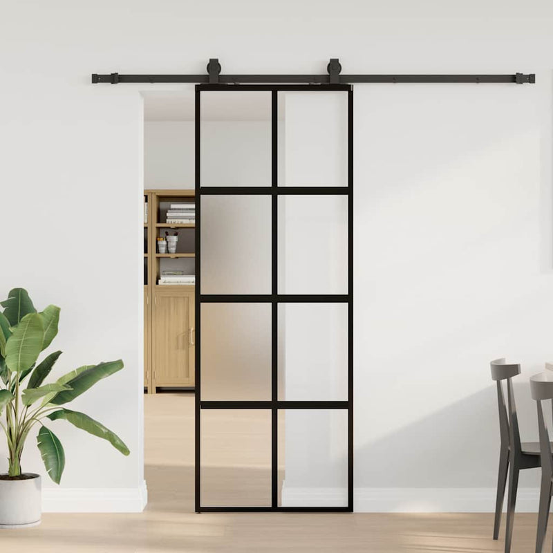 Load image into Gallery viewer, Vidaxl schuifdeur met beslagset 76x205 cm gehard glas zwart
