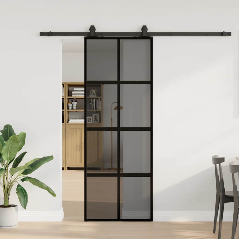Load image into Gallery viewer, Vidaxl schuifdeur met beslagset 76x205 cm gehard glas zwart
