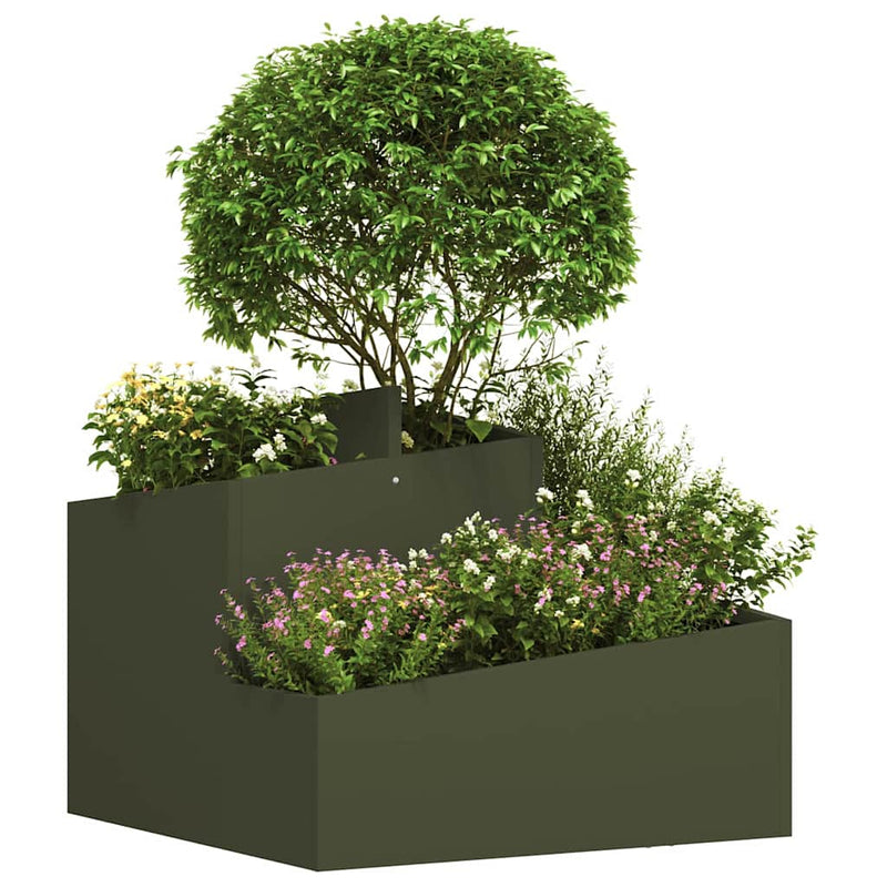 Load image into Gallery viewer, Vidaxl tuin bloempot olijf groen 60 x 60 x 50 cm koudgewalst staal
