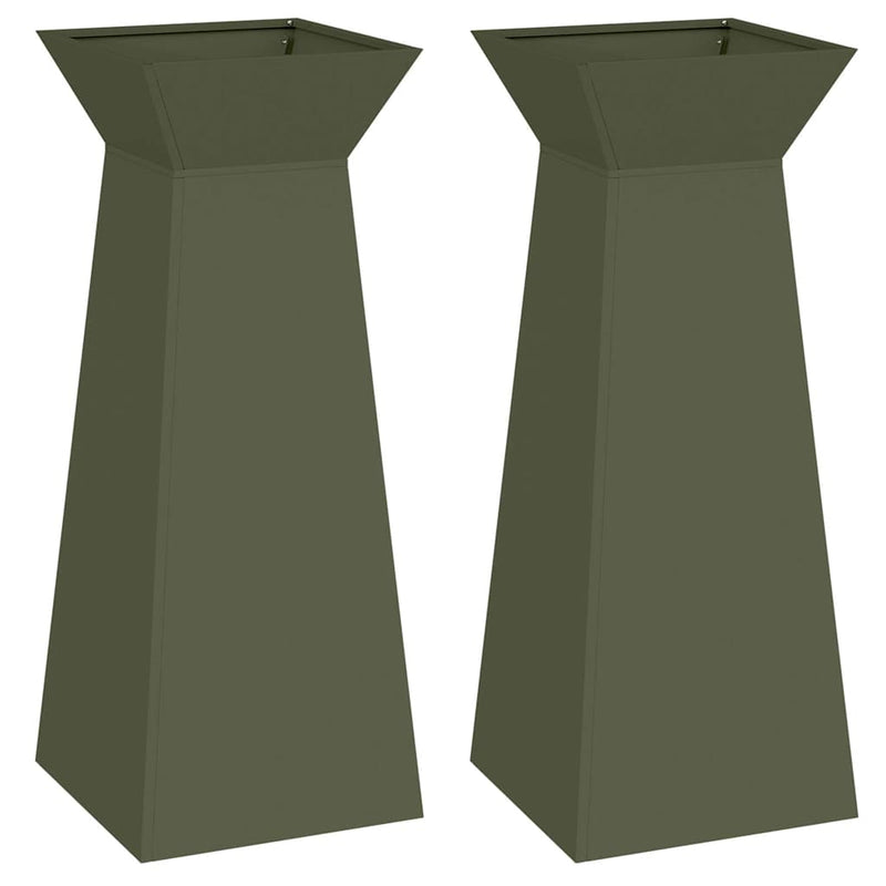 Load image into Gallery viewer, Vidaxl pilaar plantenbak 2 pcs olijfgroen 40 x 40 x 100 cm
