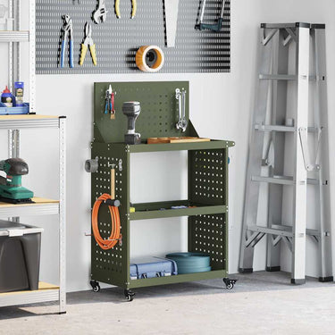 Vidaxl gereedschapswagen met plank olijf groen 65 x 35 x 111 cm