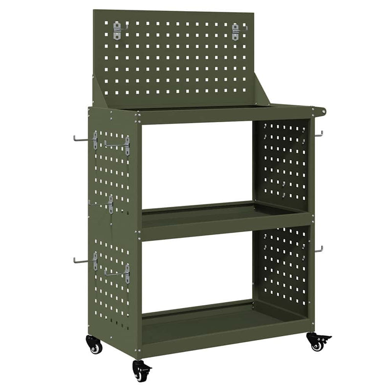 Load image into Gallery viewer, Vidaxl gereedschapswagen met plank olijf groen 65 x 35 x 111 cm
