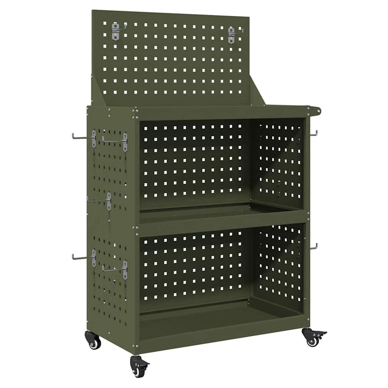 Load image into Gallery viewer, Vidaxl gereedschapswagen met plank olijf groen 65 x 35 x 111 cm
