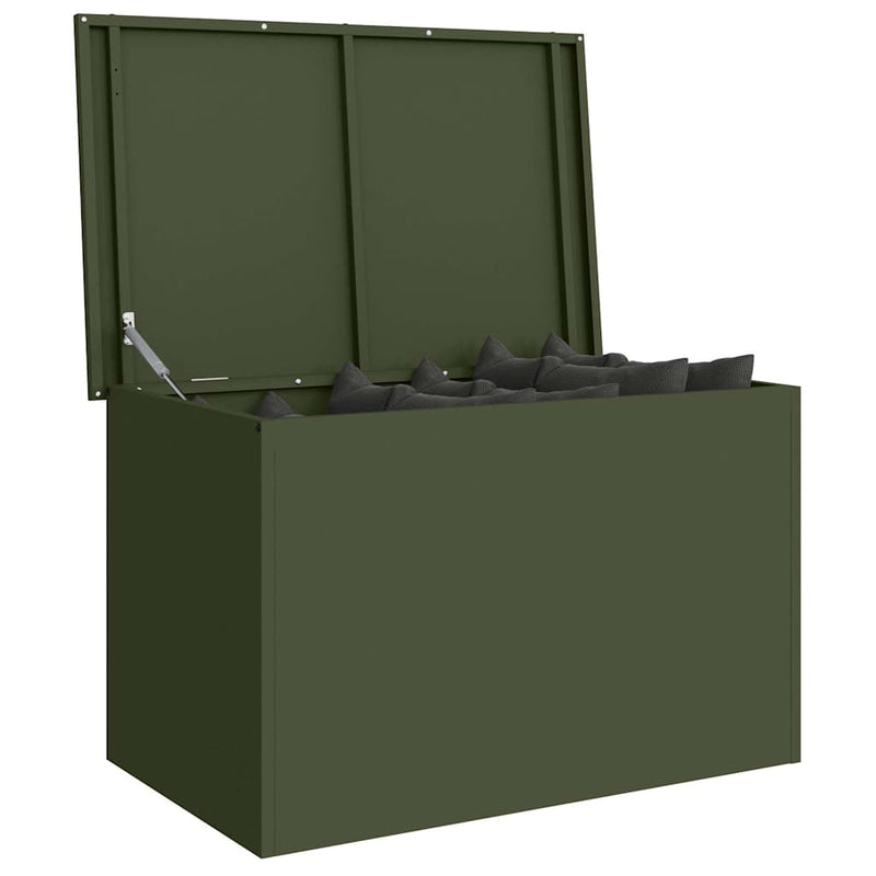 Load image into Gallery viewer, Vidaxl buitenopslagdoos met opslag olijf groen 80 x 50,5 x 50 cm staal
