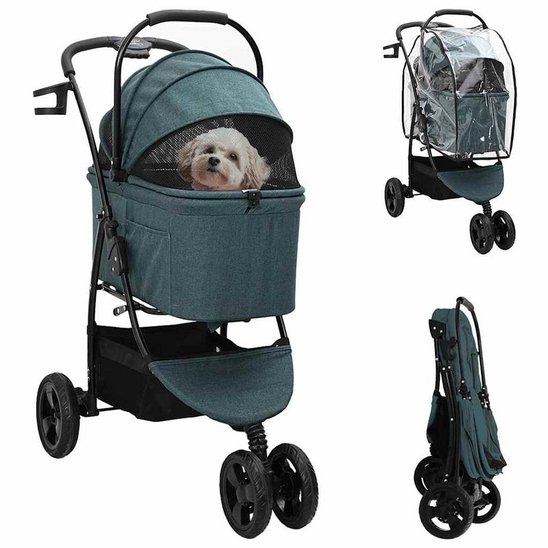 Load image into Gallery viewer, Vidaxl opvouwbare huisdierenwagen groen 78 x 54 x 101 cm polyester
