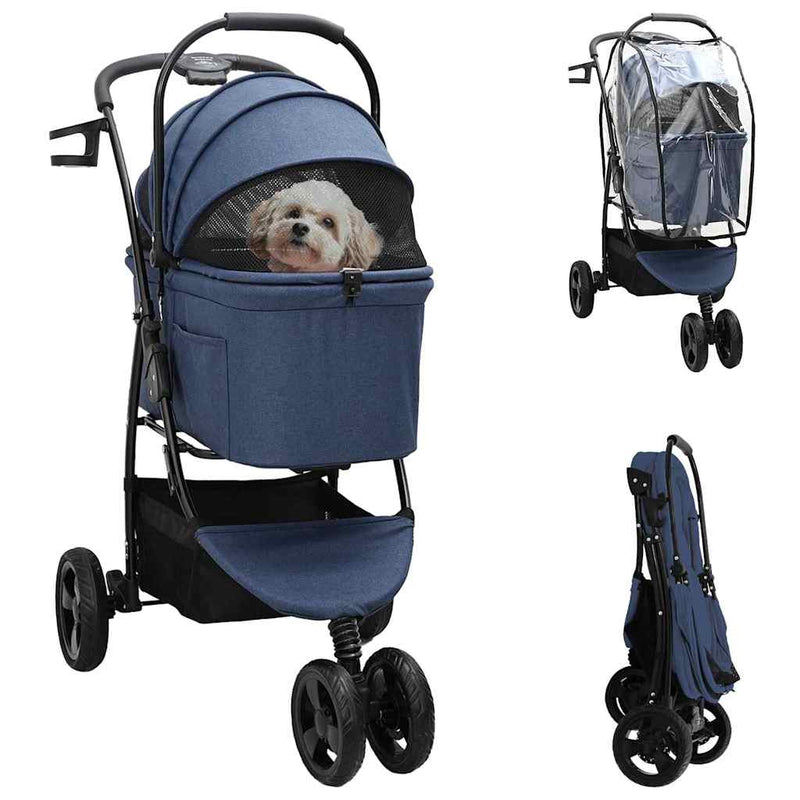 Load image into Gallery viewer, Vidaxl opvouwbare huisdierenwagen blauw 78 x 54 x 101 cm polyester
