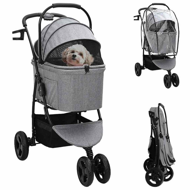 Load image into Gallery viewer, Vidaxl opvouwbare huisdierenwagen grijs 78 x 54 x 101 cm polyester
