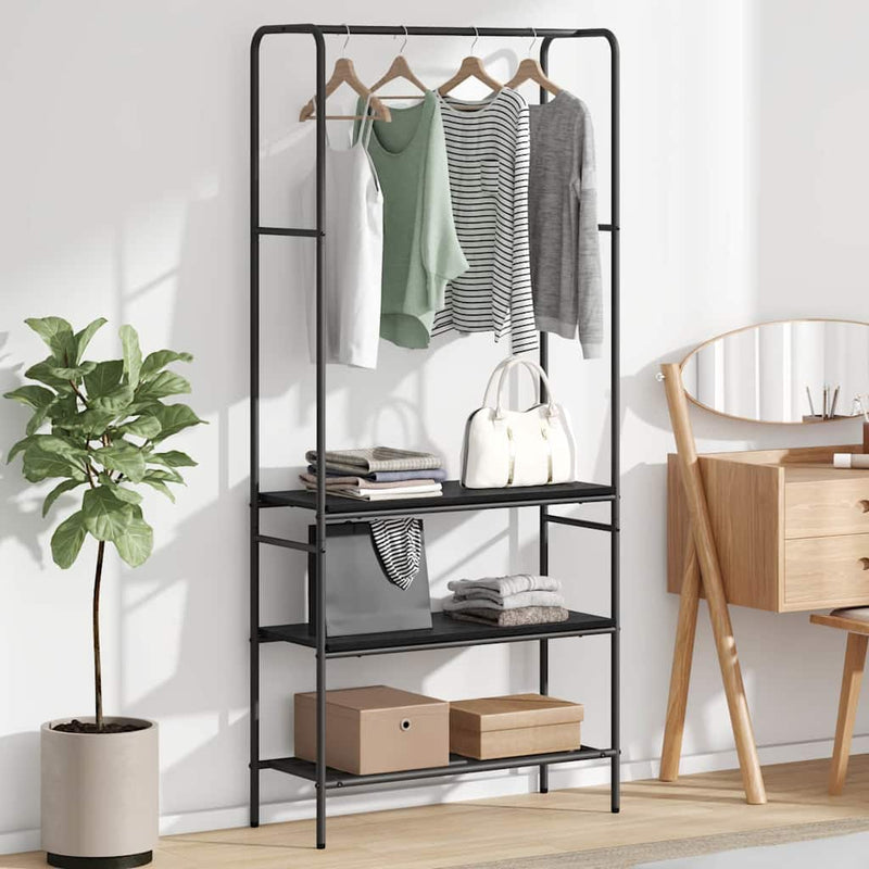 Load image into Gallery viewer, Vidaxl kledingrek met plank zwart eiken 77 x 30 x 171 cm bewerkt hout
