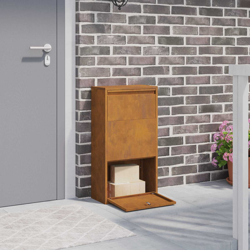 Load image into Gallery viewer, Vidaxl pakket inwerp box met slot roestig 44 x 22 x 82 cm cortenstaal
