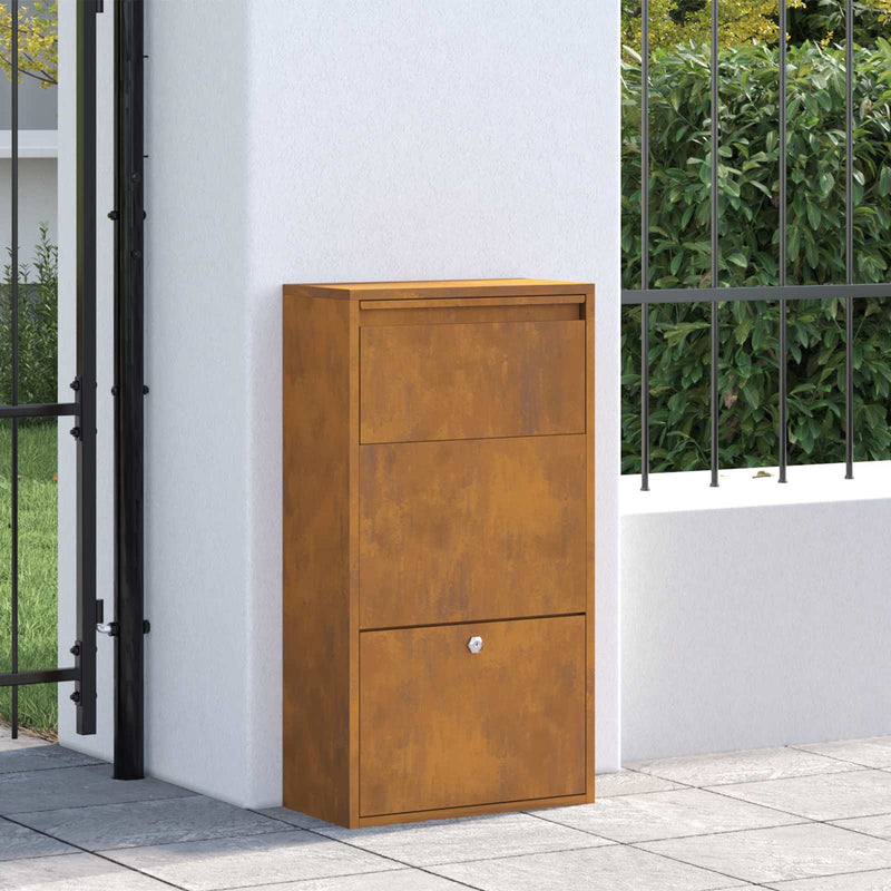 Load image into Gallery viewer, Vidaxl pakket inwerp box met slot roestig 44 x 22 x 82 cm cortenstaal
