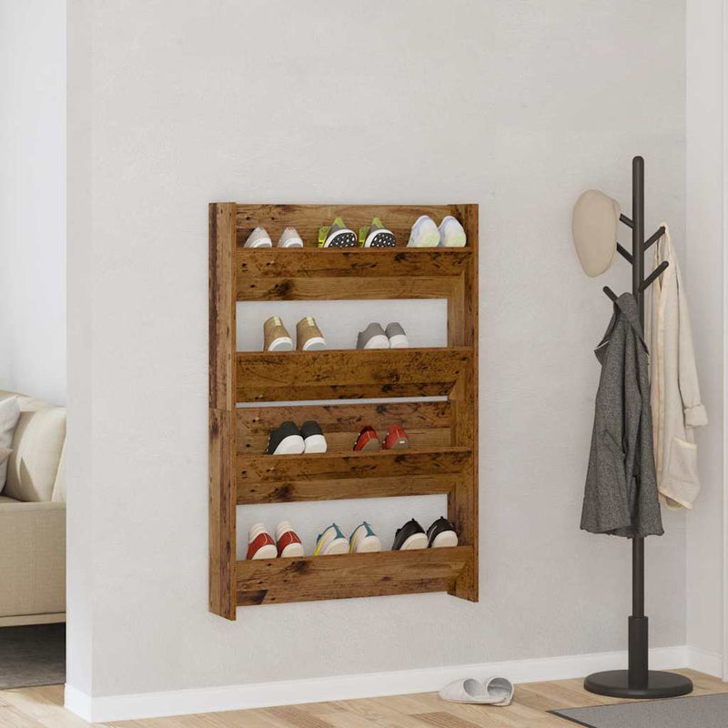 Load image into Gallery viewer, Vidaxl schoenenkast 2 pcs oud hout 80 x 18 x 60 cm bewerkt hout
