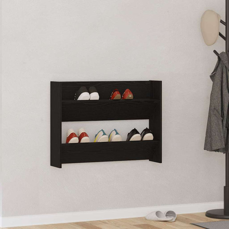 Load image into Gallery viewer, Vidaxl schoenenkast met plank zwart eiken 85 x 18 x 90 cm bewerkt hout
