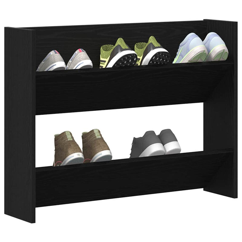Load image into Gallery viewer, Vidaxl schoenenkast met plank zwart eiken 85 x 18 x 90 cm bewerkt hout
