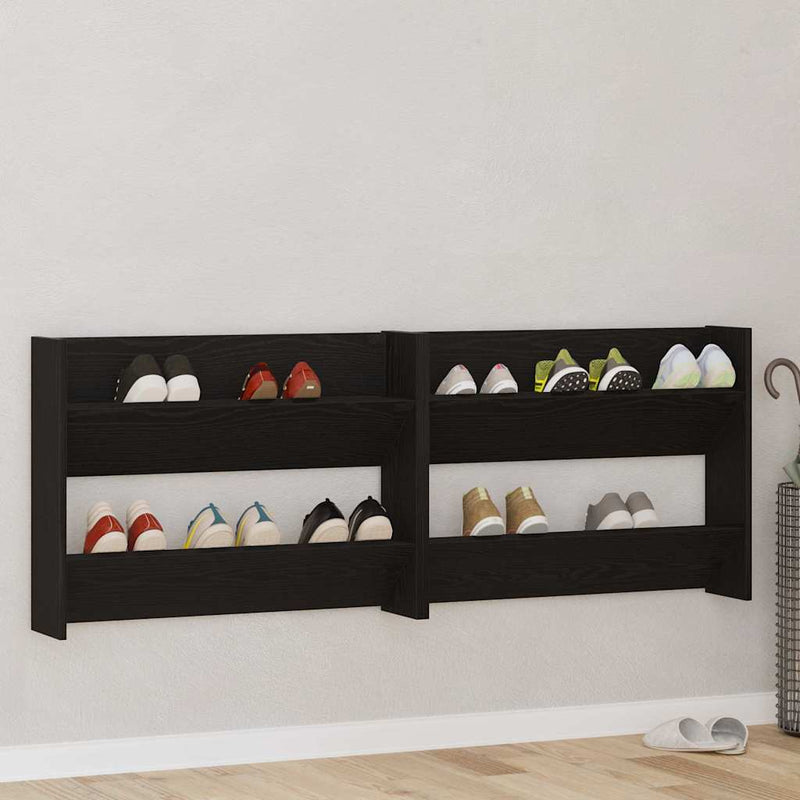 Load image into Gallery viewer, Vidaxl schoenenkast 2 pcs zwart eiken 85 x 18 x 90 cm bewerkt hout
