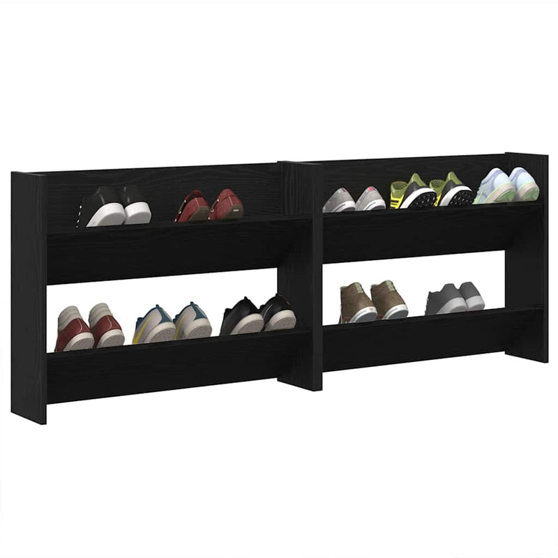 Load image into Gallery viewer, Vidaxl schoenenkast 2 pcs zwart eiken 85 x 18 x 90 cm bewerkt hout
