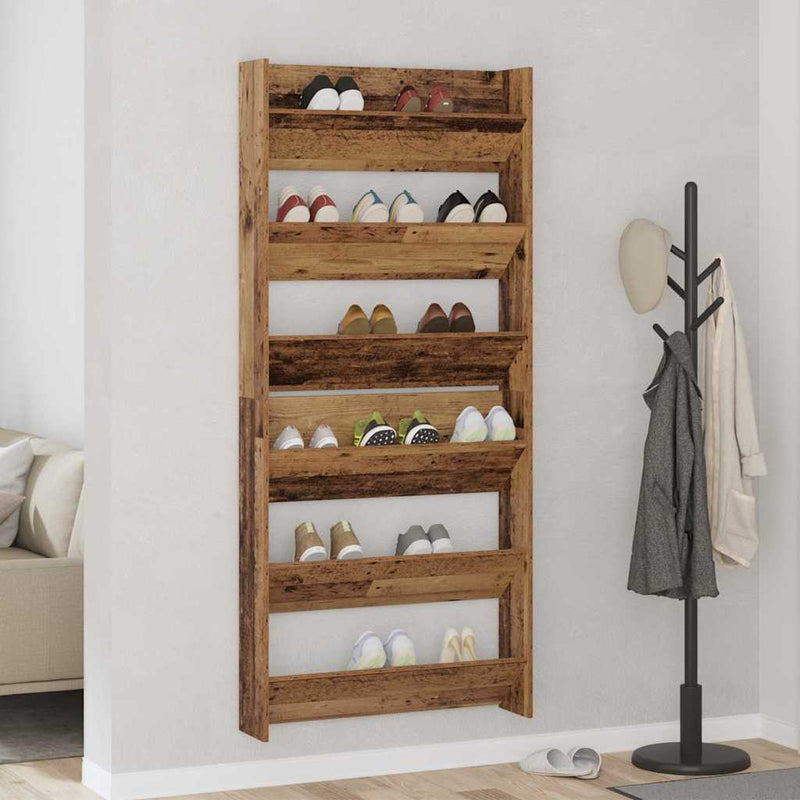 Load image into Gallery viewer, Vidaxl schoenenkast 2 pcs oud hout 85 x 18 x 90 cm bewerkt hout
