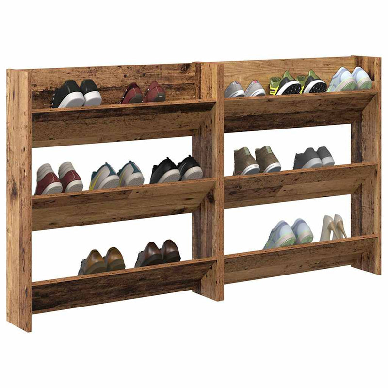 Load image into Gallery viewer, Vidaxl schoenenkast 2 pcs oud hout 85 x 18 x 90 cm bewerkt hout
