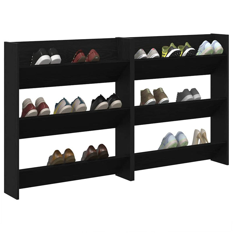 Load image into Gallery viewer, Vidaxl schoenenkast 2 pcs zwart eiken 85 x 18 x 90 cm bewerkt hout

