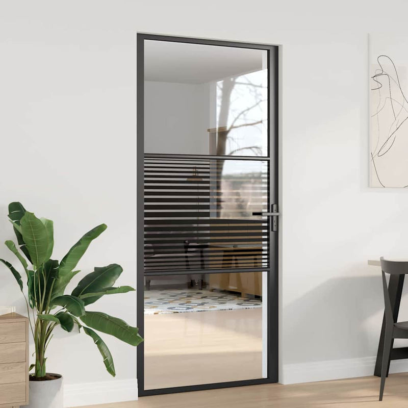 Load image into Gallery viewer, Vidaxl glazen deur gestreept zwart 76 x 3.5 x 201.5 cm aluminium
