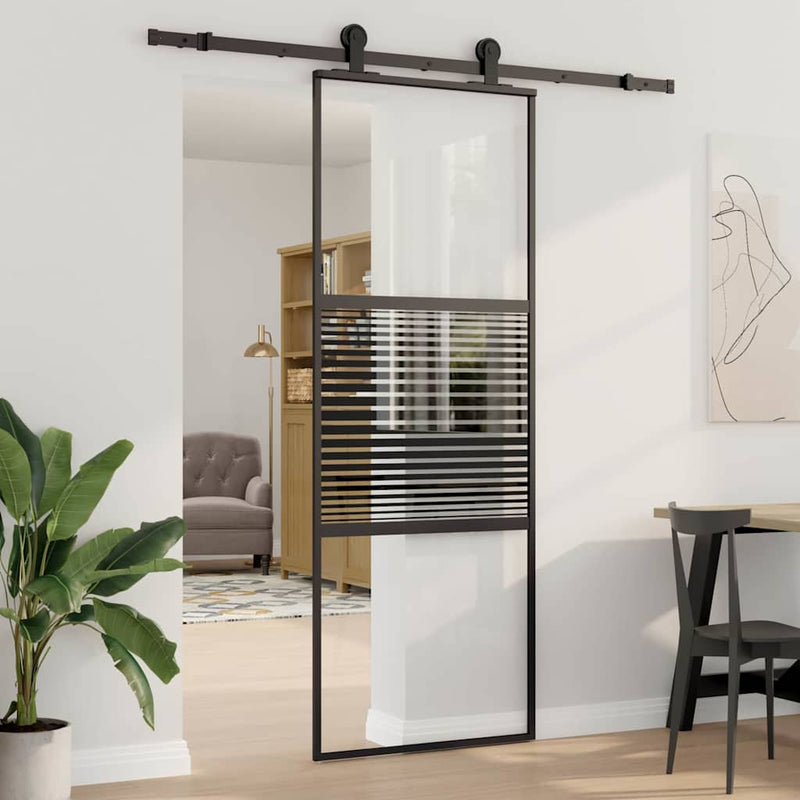 Load image into Gallery viewer, Vidaxl glazen deur gestreept zwart 90 x 2 x 205 cm aluminium
