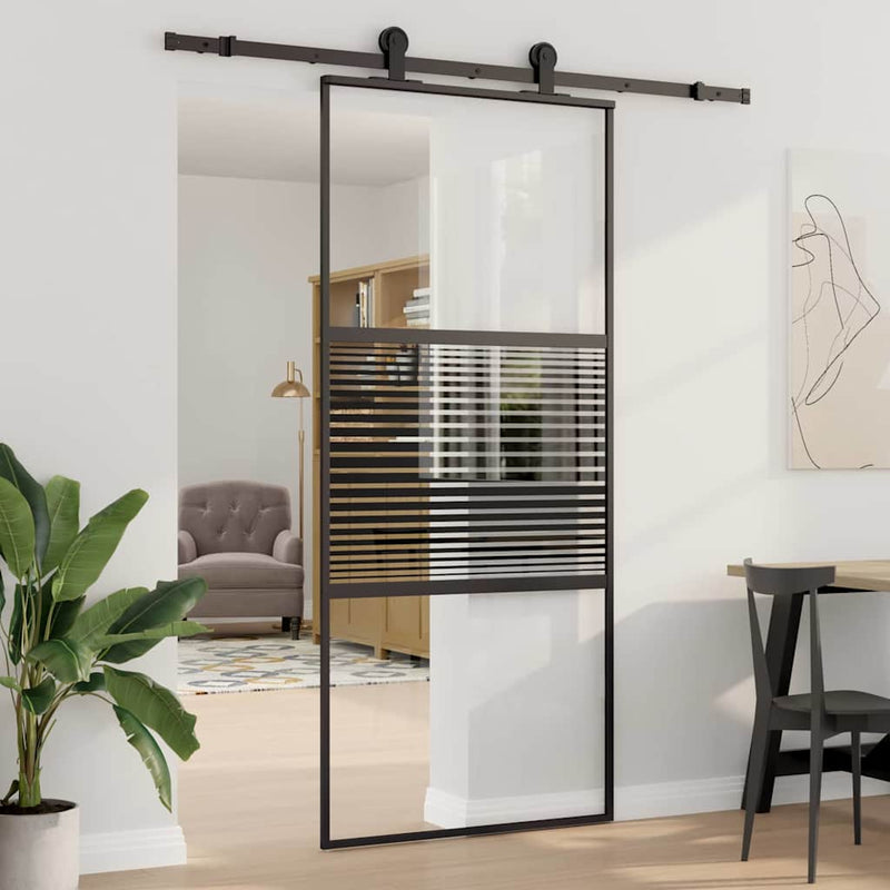 Load image into Gallery viewer, Vidaxl glazen deur gestreept zwart 90 x 2 x 205 cm aluminium
