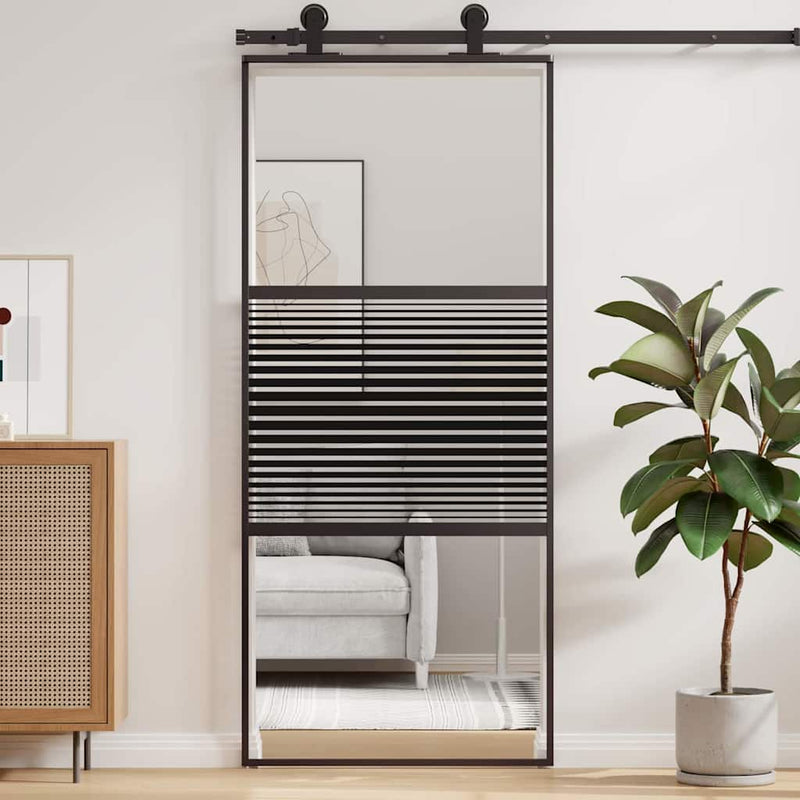 Load image into Gallery viewer, Vidaxl glazen deur gestreept zwart 90 x 2 x 205 cm aluminium
