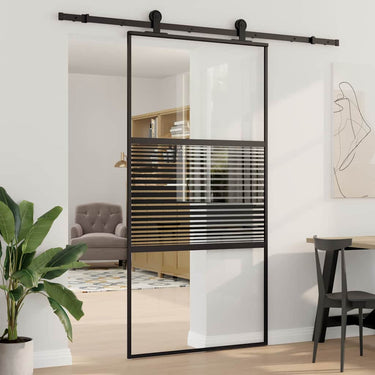 Vidaxl glazen deur gestreept zwart 90 x 2 x 205 cm aluminium