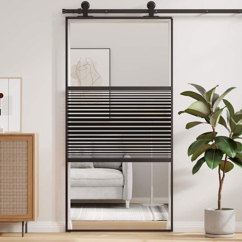 Load image into Gallery viewer, Vidaxl glazen deur gestreept zwart 90 x 2 x 205 cm aluminium
