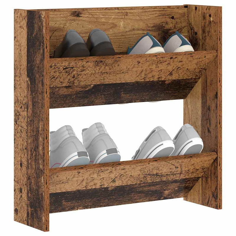 Load image into Gallery viewer, Vidaxl schoenenkast met plank oudhout 60 x 18 x 60 cm bewerkt hout
