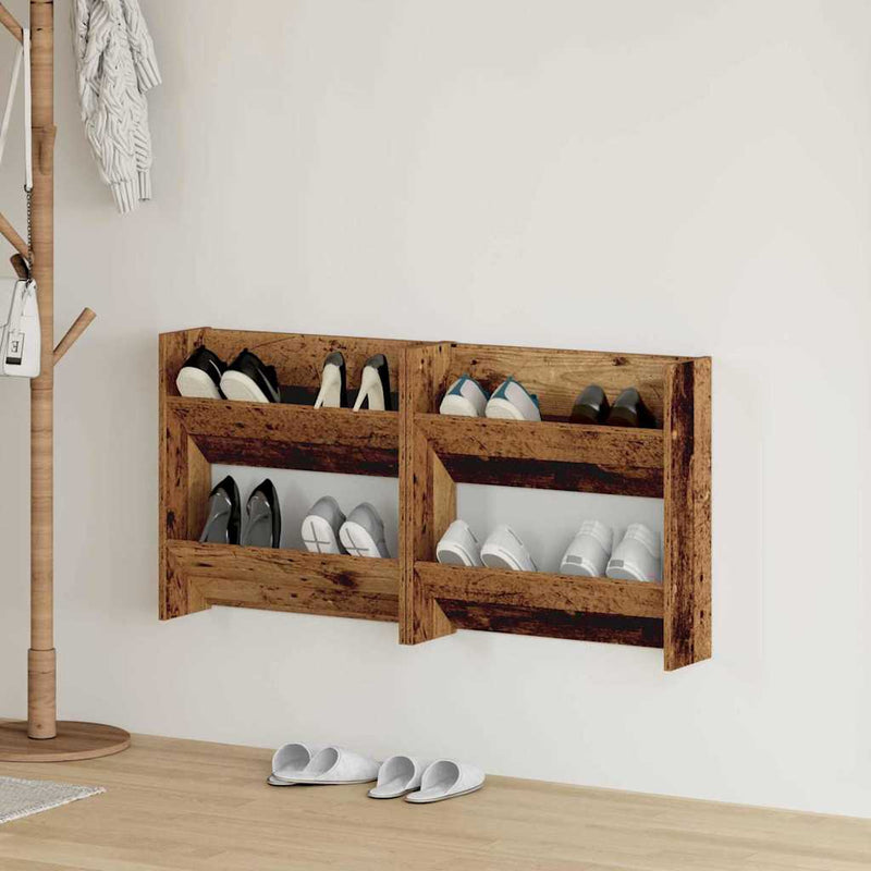 Load image into Gallery viewer, Vidaxl schoenenkast 2 pcs oudhout 60 x 18 x 60 cm bewerkt hout
