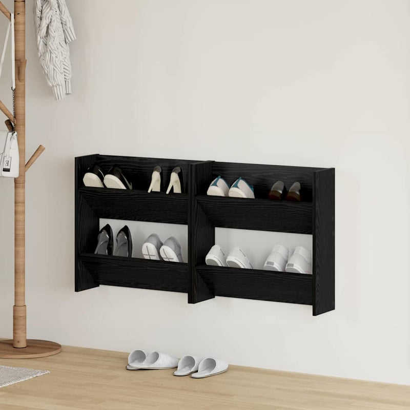 Load image into Gallery viewer, Vidaxl schoenenkast 2 pcs zwart eiken 60 x 18 x 60 cm bewerkt hout
