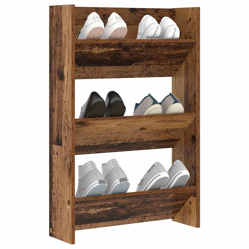 Load image into Gallery viewer, Vidaxl schoenenkast met plank oudhout 60 x 18 x 90 cm bewerkt hout
