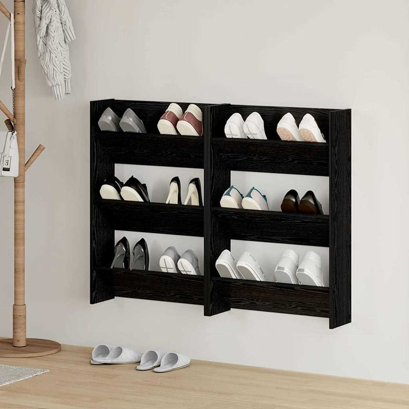 Load image into Gallery viewer, Vidaxl schoenenkast 2 pcs zwart eiken 60 x 18 x 90 cm bewerkt hout
