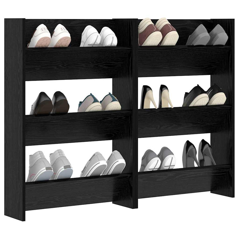 Load image into Gallery viewer, Vidaxl schoenenkast 2 pcs zwart eiken 60 x 18 x 90 cm bewerkt hout
