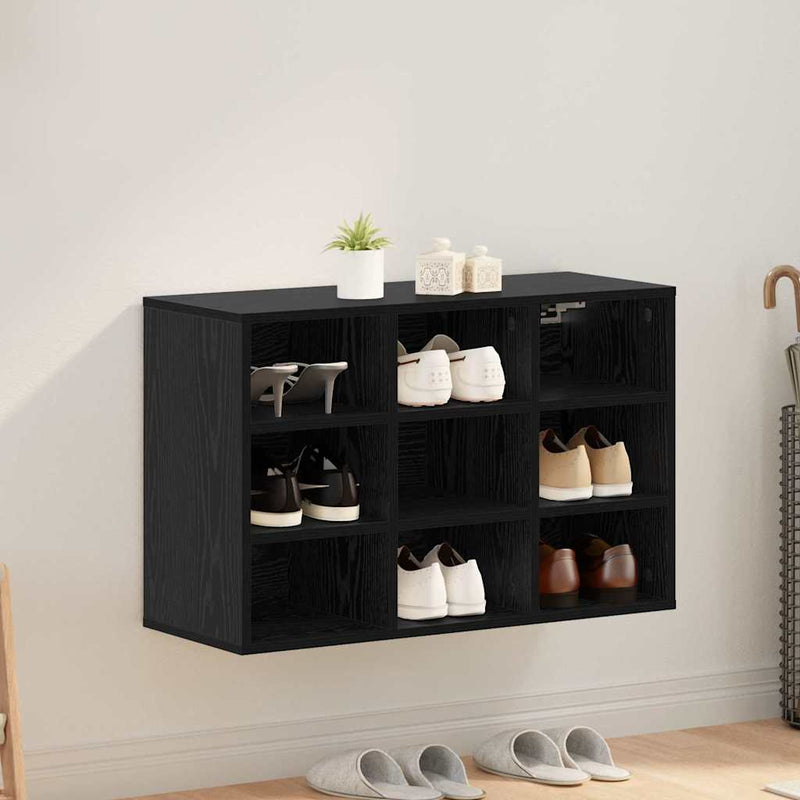 Load image into Gallery viewer, Vidaxl schoenenkast zwart eiken 77,5 x 30 x 51 cm bewerkt hout
